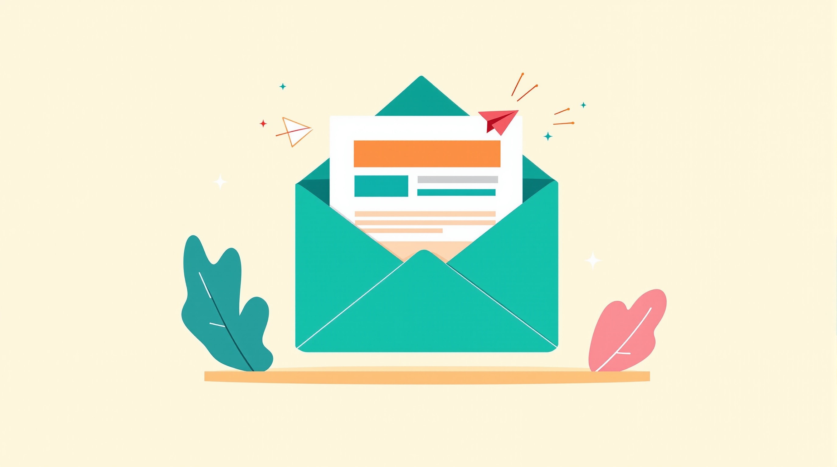 Illustration of an open envelope and paper plane representing an email newsletter
